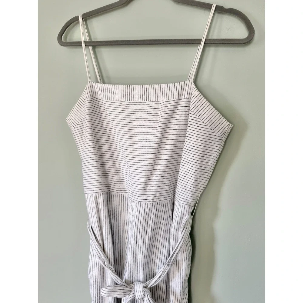 Banana Republic Cotton/Linen Wide Leg Cropped Jumpsuit White Navy Stripe Size 10